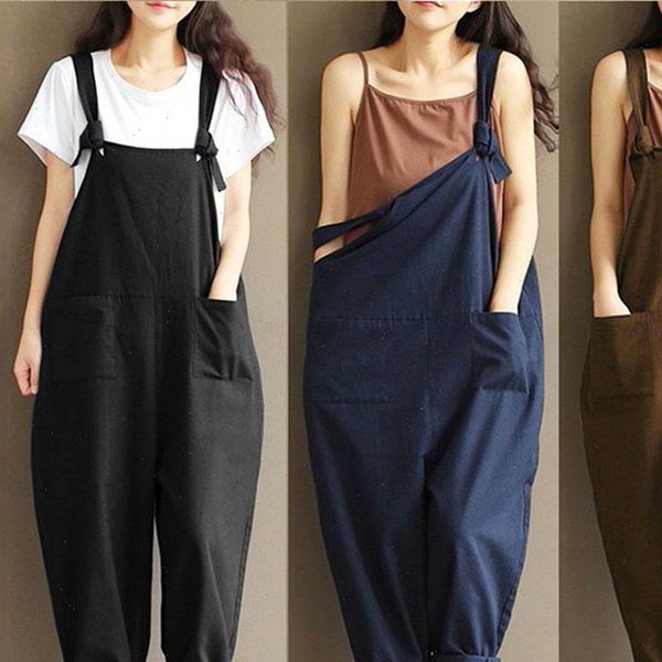 

fashion girls loose solid strap womens rompers harem trousers overall pants casual playsuits plus size s 5xl, Black;white