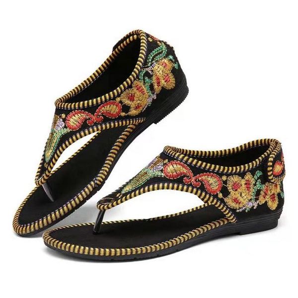 

arrival women sandals fashion shoes summer style plus size flats flip flops women's ethnic slippers, Black