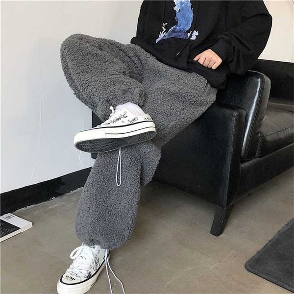 Houzhou inverno quente espessa sweatpants sweatpants mulheres harajuku perna larga calças harem baggy calças retas casuais coreano moda 211105