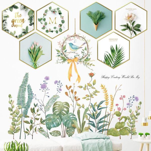 

artracyse wall stickers set plant leaves small space dormitory bedside flower art self-adhesive bedroom decoration