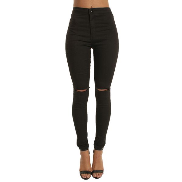 

women's jeans blue black white elastic hole ripped skinny pencil woman high waist plus size slim denim pants -2xl 1 dchb