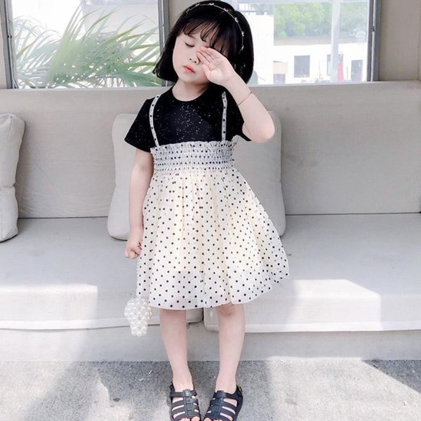 

baby girl summer temperament gauze princess dress black dot festival for little girl's dresses, Red;yellow