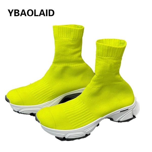 

boots socks shoes women 2021 knitted stretch fabric fashion sports leisure high-trend breathable couple daddy, Black