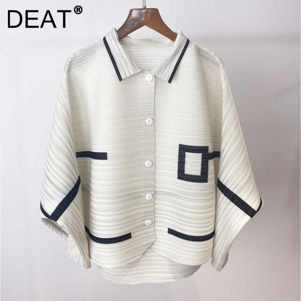 

women's jackets woman pleated coat hit color geometric batwing sleeve single breasted loose casual style jacket 2022 summer 15xf757, Black;brown