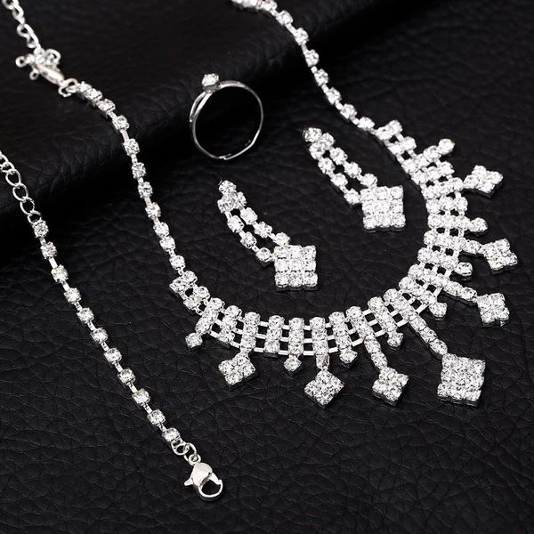 

earrings & necklace minhin silver plated bridal jewelry sets shinning rhinestone bracelet ring set for women wedding