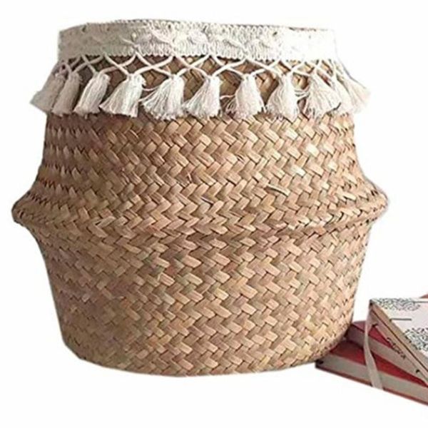 

storage baskets flower basket fringed hand-woven seagrass creative household items folding beautiful straw