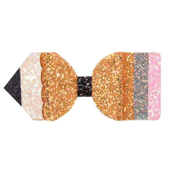 

hair accessories back to school 4.5'' pencil bows for girls glitte clips fashion shiny hairgrips barrettes party kids, Slivery;white