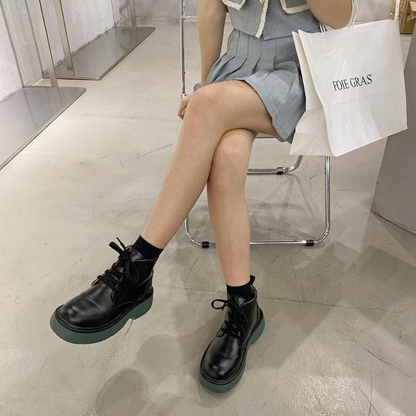 

boots women ankle black leather 2021 fashion autumn warm motorcycle non-slip waterproof female platform shoes