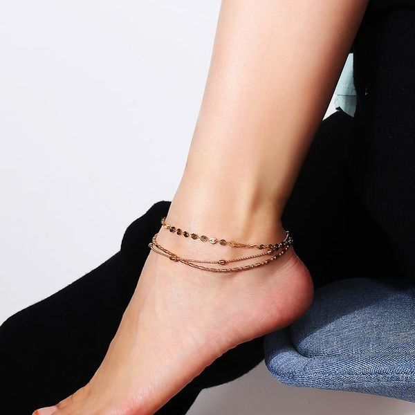 

anklets simple fashion multilayer sequins anklet for women personality gold silver color beads chain summertime beach jewelry, Red;blue