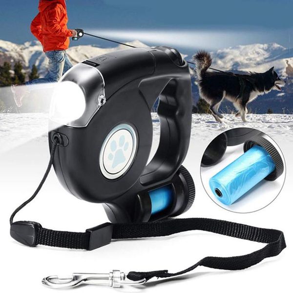 

light retractable pet dog leash with and bag for walking collars & leashes