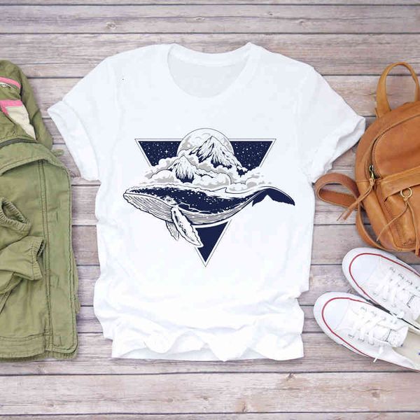 

women's t-shirt women t-shirts mountain ocean animal short sleeve summer fall ladies print lady womens graphic t shirt female, White