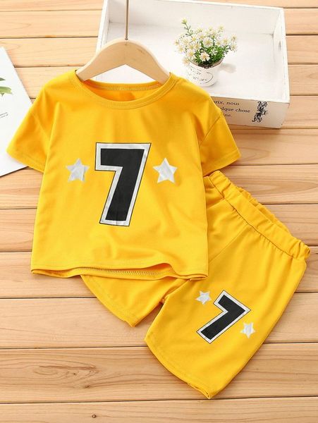 

toddler boys star & number print tee & shorts she, White