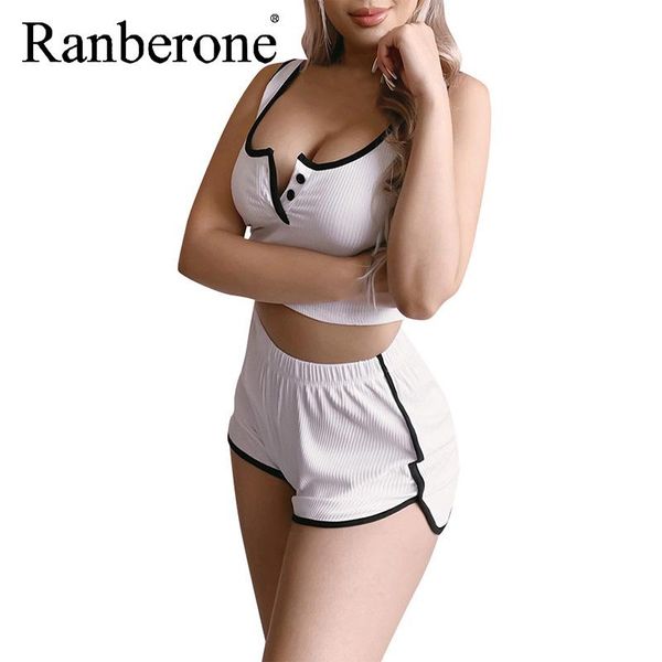 

ranberone suit women sport shorts tracksuit wives casual summer suits 2 piece set pullovers fitness sportswear 2021 gym clothing, White;black
