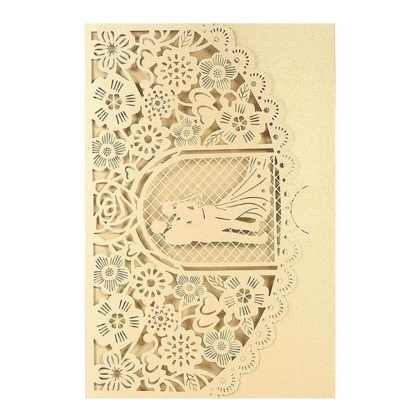 20pcs/conjunto Card de convite de casamento Capa de papel de pérola a laser cortado Corte de noiva Cartões de aniversário de cartões de aniversário Saudação