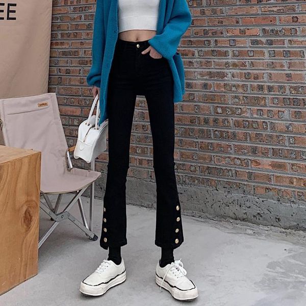 

vintage high waist straight jeans pant for women streetwear slim female denim buttons zipper ladies women's, Blue