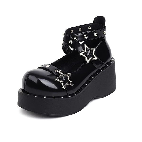 

dress shoes spring & autumn women's sweet pumps pu round toe platform metal star decoration casual for young ladies big yards 43, Black