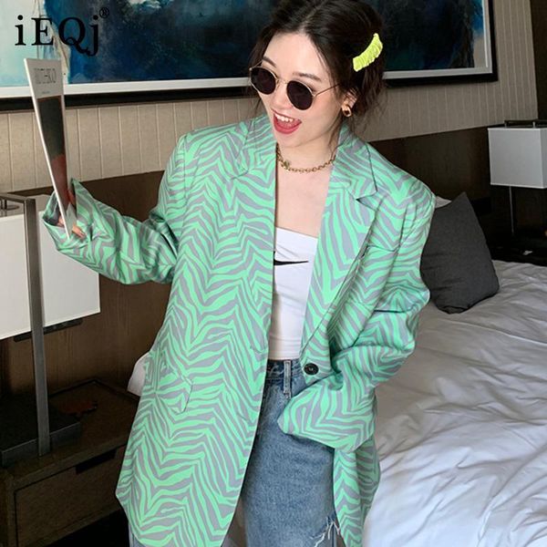 

women's suits & blazers ieqj women big size green temperament casual stripeed blazer notched long sleeve loose jacket fashion tide summ, White;black