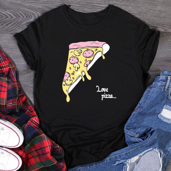 

women's t-shirt love pizza print woman tshirt summer casual female short sleeve graphic t shirt, White