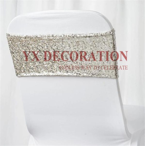 

15x38cm all sequin chair band sash tie bow for banquet wedding spandex cover decoration sashes
