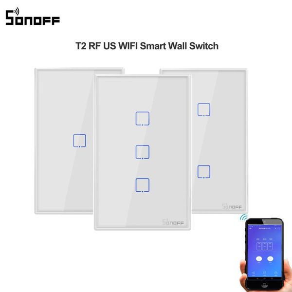 

smart home control itead sonoff t2 us 120 style 1/2/3 gang 433mhz rf remote controller wifi switch with border works alexa google
