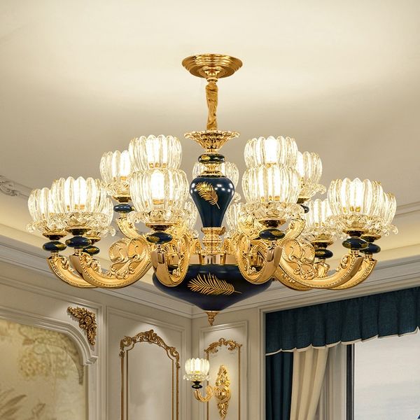 Lustre de cristal de luxo francês sala de estar quarto lâmpada simples salas de jantar luz lustres de cerâmica vidro claro moderno led