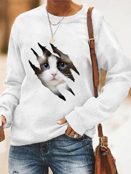 

women's hoodies & sweatshirts women hoodie cat scratch printed fleece long sleeve o neck loose sweatshirt girls pullovers autumn winter, Black