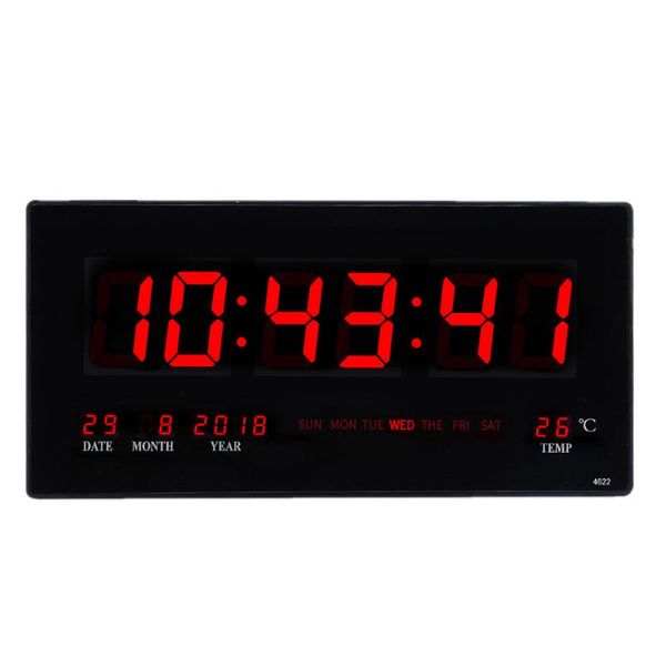 Relógios de parede Calendário digital eletrônico Despertador da sala de estar grande Tela grande silencioso 6 dígitos 24 horas Desktop