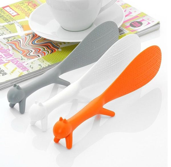 

spoons nosii grey orange white squirrel shape standing porridge rice scoop meal spoon ladle non-stick kitchen tool