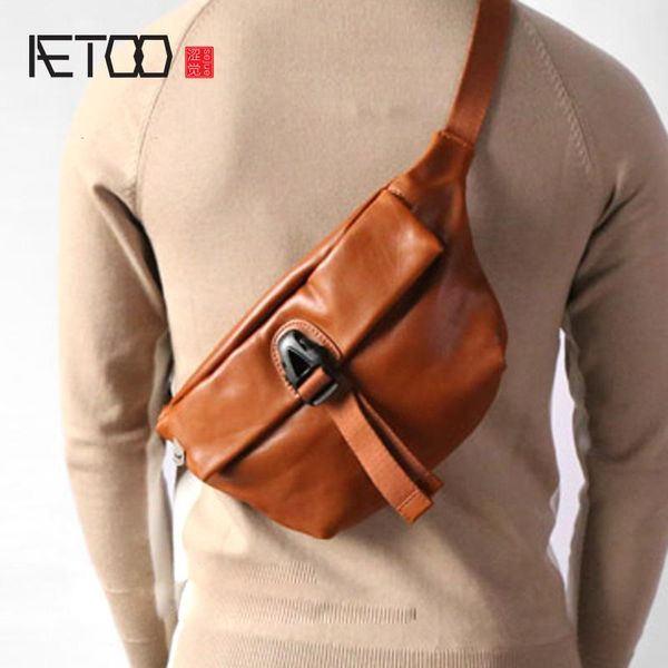 

waist bags aetoo the first layer of leather retro fashion chest bag cross-body shoulder small men and women m