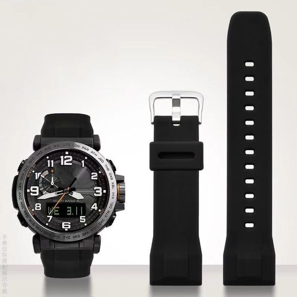 

for casio prg-650 prw-6600y-1a9 prg600/610 silicone watchband waterproof replace rubber 24mm black blue watch strap accessories, Black;brown