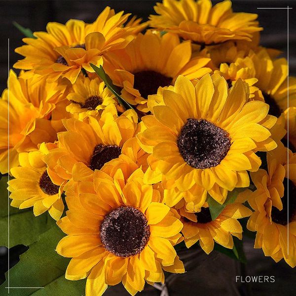 

decorative flowers & wreaths yellow silk sunflower artificial bouquet for home office party garden el wedding decoration