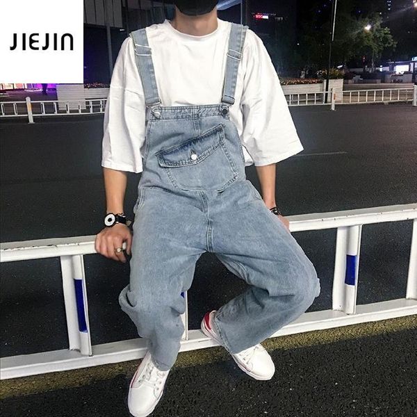 

men's pants japanese streetwear bib overalls for man suspender jeans jumpsuits high street distressed autumn 5xl, Black