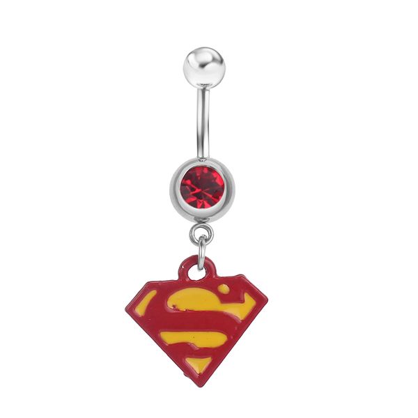 

d0494 red color belly navel button ring, Silver