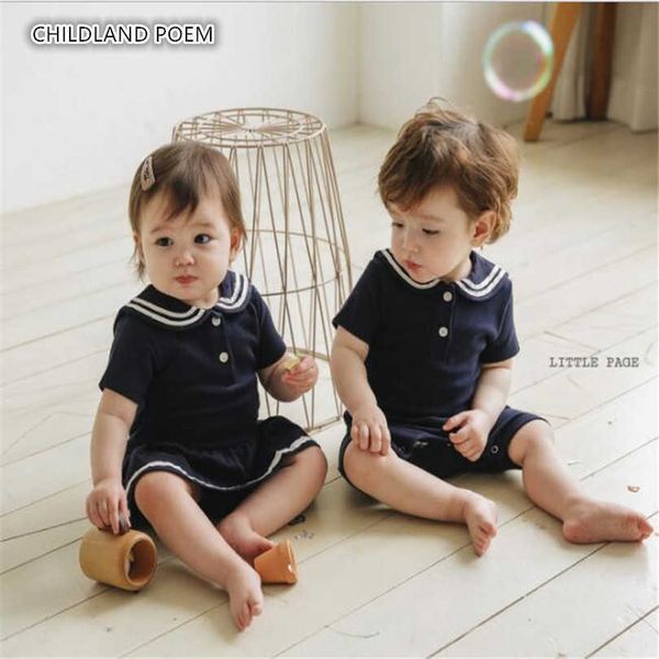 

baby clothes born navy sailor costume brother sister matching boy romper infant jumpsuit girl 210722, Blue