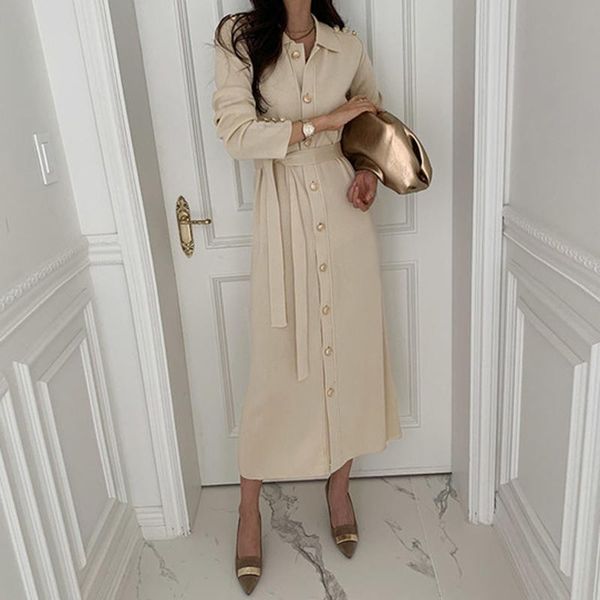 

casual dresses turn-down collar black pollover solid woman thick korean warm sweater dress women 2021 winter knitted jumper, Black;gray