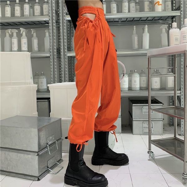 

women's pants & capris ankle banded cargo hollow spring fall famale high waist wide leg loose trousers orange streetwear sa4z, Black;white