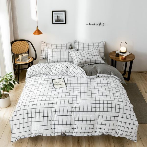 

bedding sets classic set 5 size grid bed cotton 4pcs/set ab side duvet cover pastoral sheet 2021