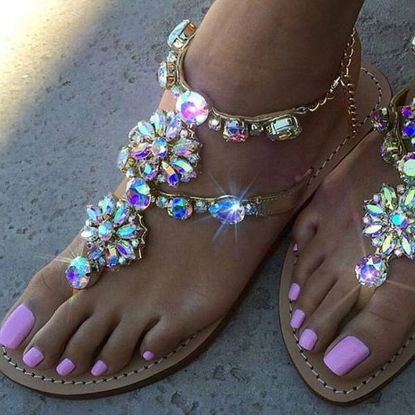

vintage boho sandals women leather beading flat bohimia beach shoes plus size summer fashion woman, Black