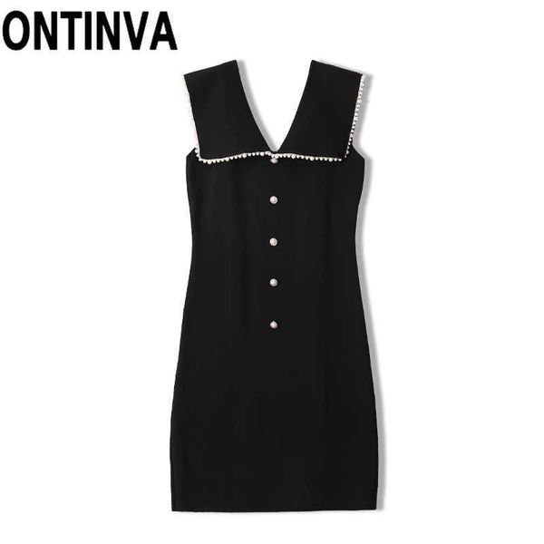 

female french retro style knitted black dress with beading gothic slim white summer sundress vest dresses 210527, Black;gray