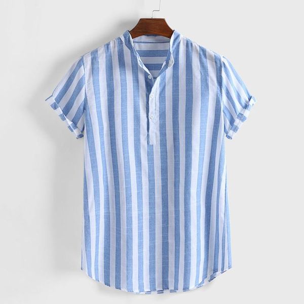 

men's casual shirts mens oversize striped cotton linen henry colla loose short sleeve buttons shirt harajuku, White;black
