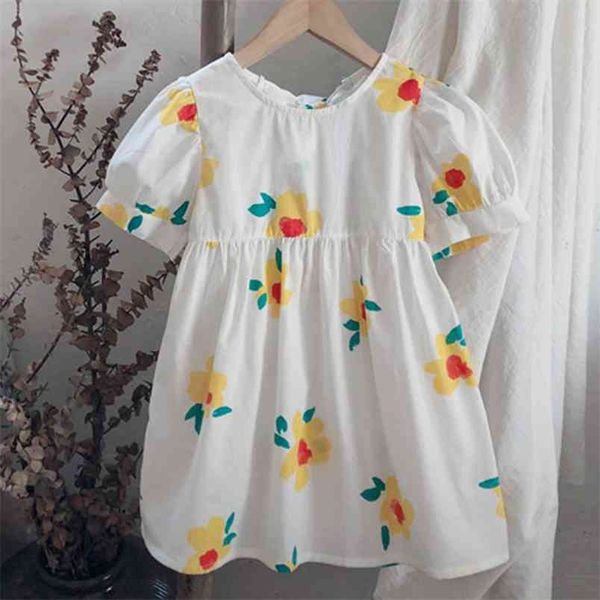 Летние платья для девочек Цветок Печать Без спинки Детская одежда Корейский стиль ребенка 210528