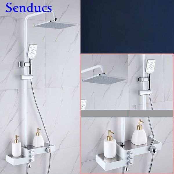 

bathroom digital shower set white chrome bath system square rainfall head temperature thermostatic sets