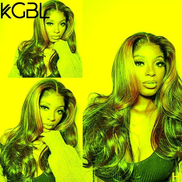 

highlight color wavy 13x4 lace front human hair wigs 180% density 8-24'' pre-plucked non-remy for women brazilian medium, Black;brown