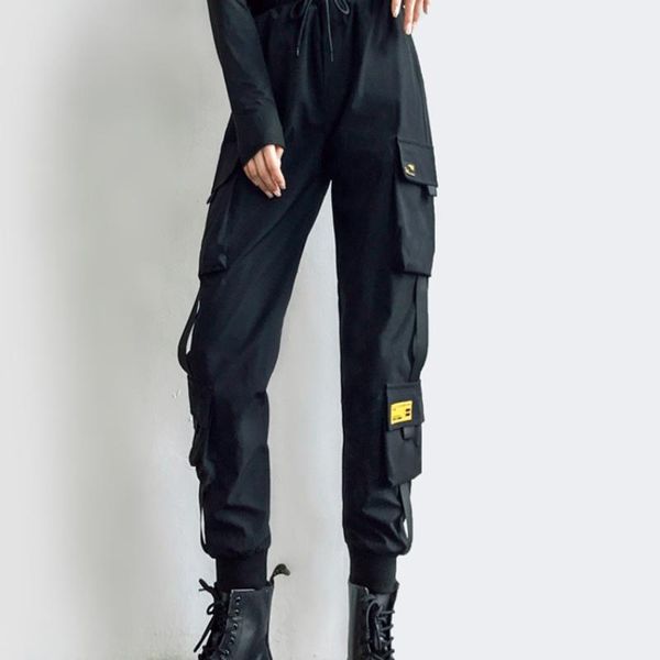 

women's pants & capris overalls high waist with loose legs and straight tube black casual sports, Black;white