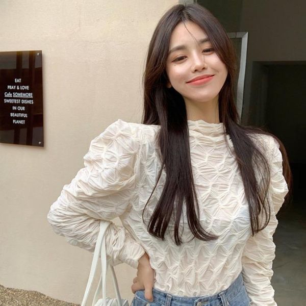 

women's jackets south korea east gate autumn / winter 2021 half high collar court style lingge three-dimensional bottoming shirt versat, Black;brown