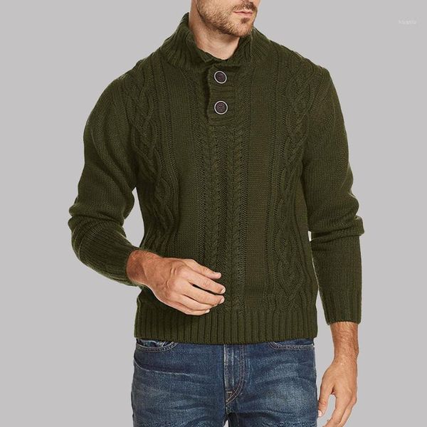 

men's sweaters 2021 autumn winter sweater men fashion solid color buttons long sleeve turtleneck western style casual simplicity, White;black
