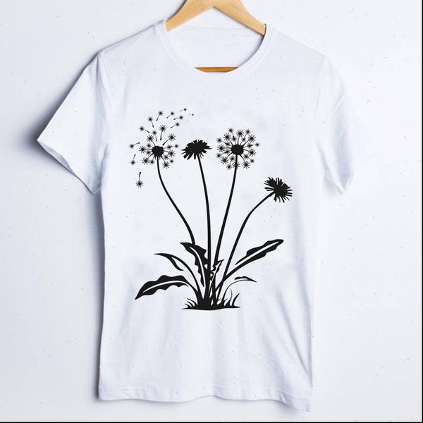 

tees print graphic fashion women t shirt dandelion plant style kawaii 90s clothes lady clothing female, White