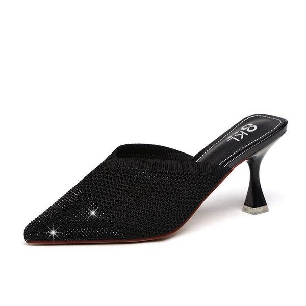 

dress shoes 2021 fashion women sandals summer party high heel stiletto casual pumps pointed toe gladiator stretch fabric, Black