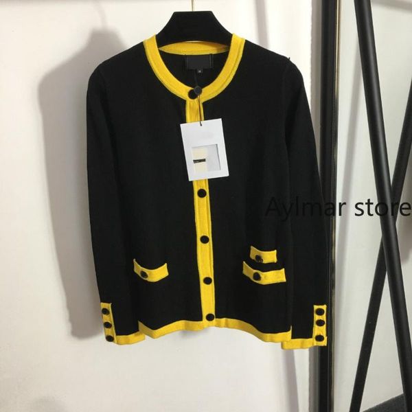 

women's knits & tees autumn and winter small fragrance single breasted contrast color round neck long sleeve knitted cardigan w, White