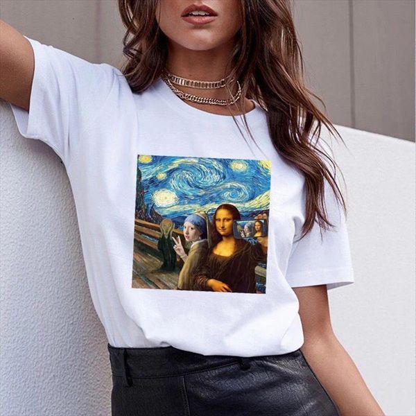 

spoof mona lisa fun mens fashion and womens print personality harajuku funny summer casual loose clothing, White;black